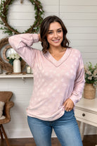 Heimish Light Pink Heart Stitch Long Sleeve Pullover Shirts & Tops