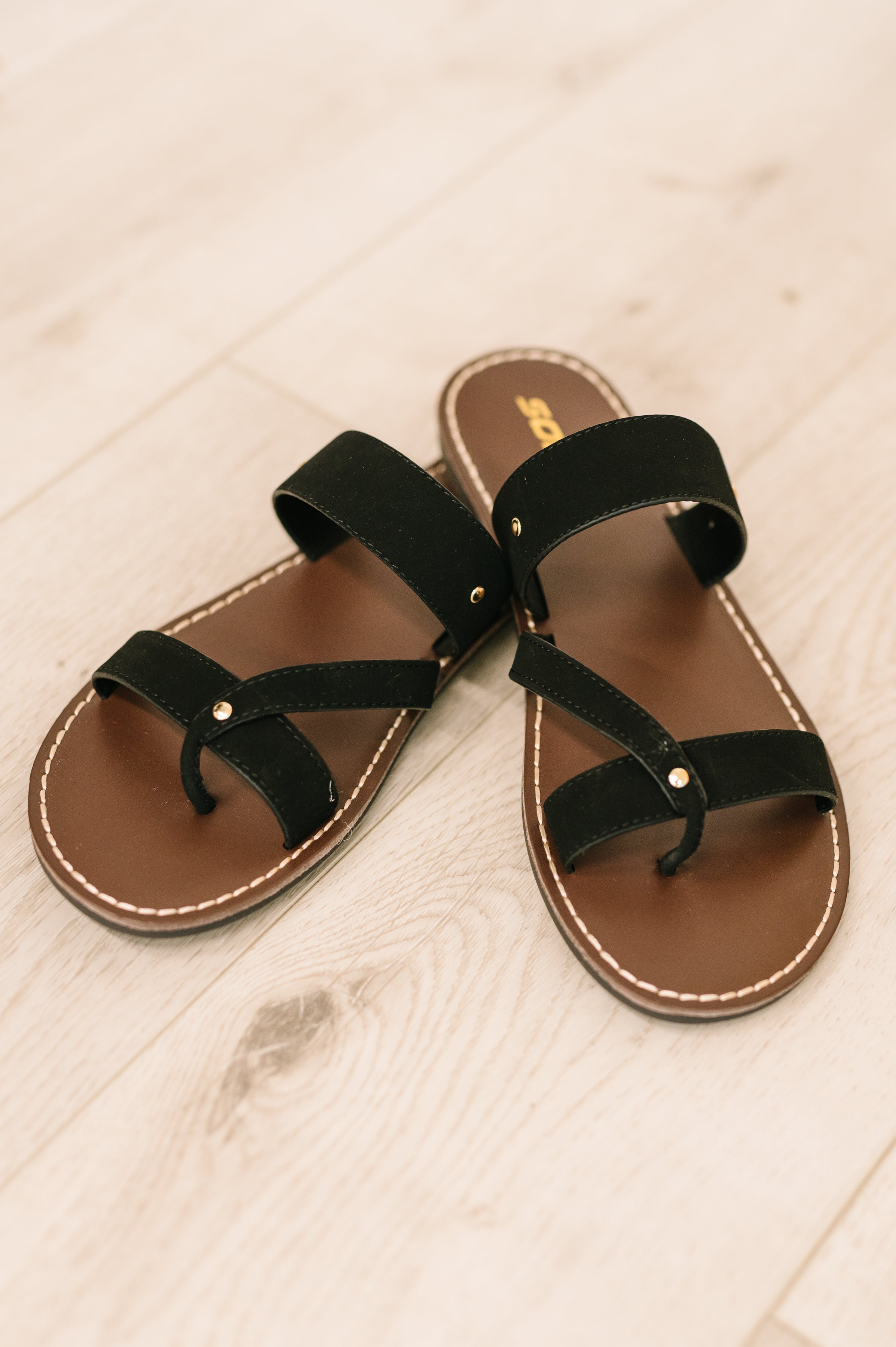 Soda Heart & Sole Slip on Sandals in Clarity Black Womens