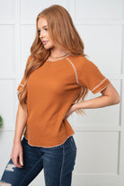 One Eleven North Heartbreaker Waffle Knit Tee in Chestnut Shirts & Tops