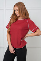 One Eleven North Heartbreaker Waffle Knit Tee in Cranberry Shirts & Tops