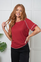 One Eleven North Heartbreaker Waffle Knit Tee in Cranberry Shirts & Tops