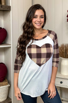 Heimish Ivory & Tan Heart of Plaid Raglan Shirts & Tops