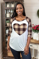 Heimish Ivory & Tan Heart of Plaid Raglan Shirts & Tops