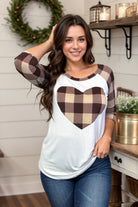 Heimish Ivory & Tan Heart of Plaid Raglan Shirts & Tops