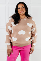 One Eleven North Heart to Heart Mocha Ribbed Crewneck Sweater Tops