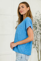 Zenana Heathered Harmony Basic Tee in Ocean Blue Womens