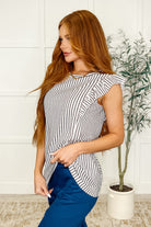 One Eleven North Heavily Invested Striped Ruffle Detail Top Tops