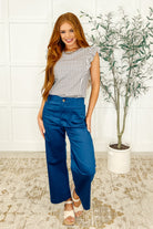 One Eleven North Heavily Invested Striped Ruffle Detail Top Tops