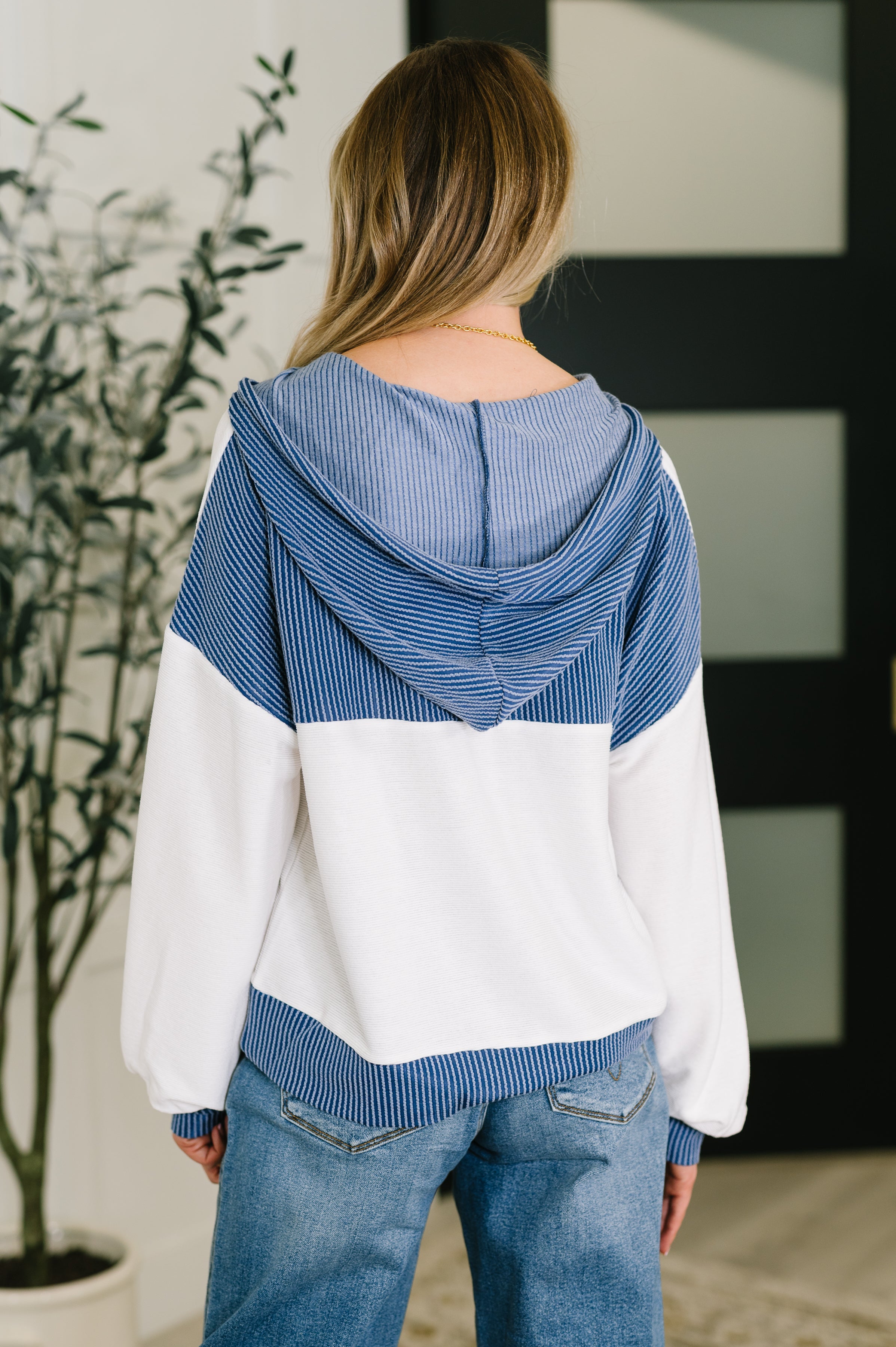 One Eleven North Here for Now Color Block Hoodie in Blue Womens