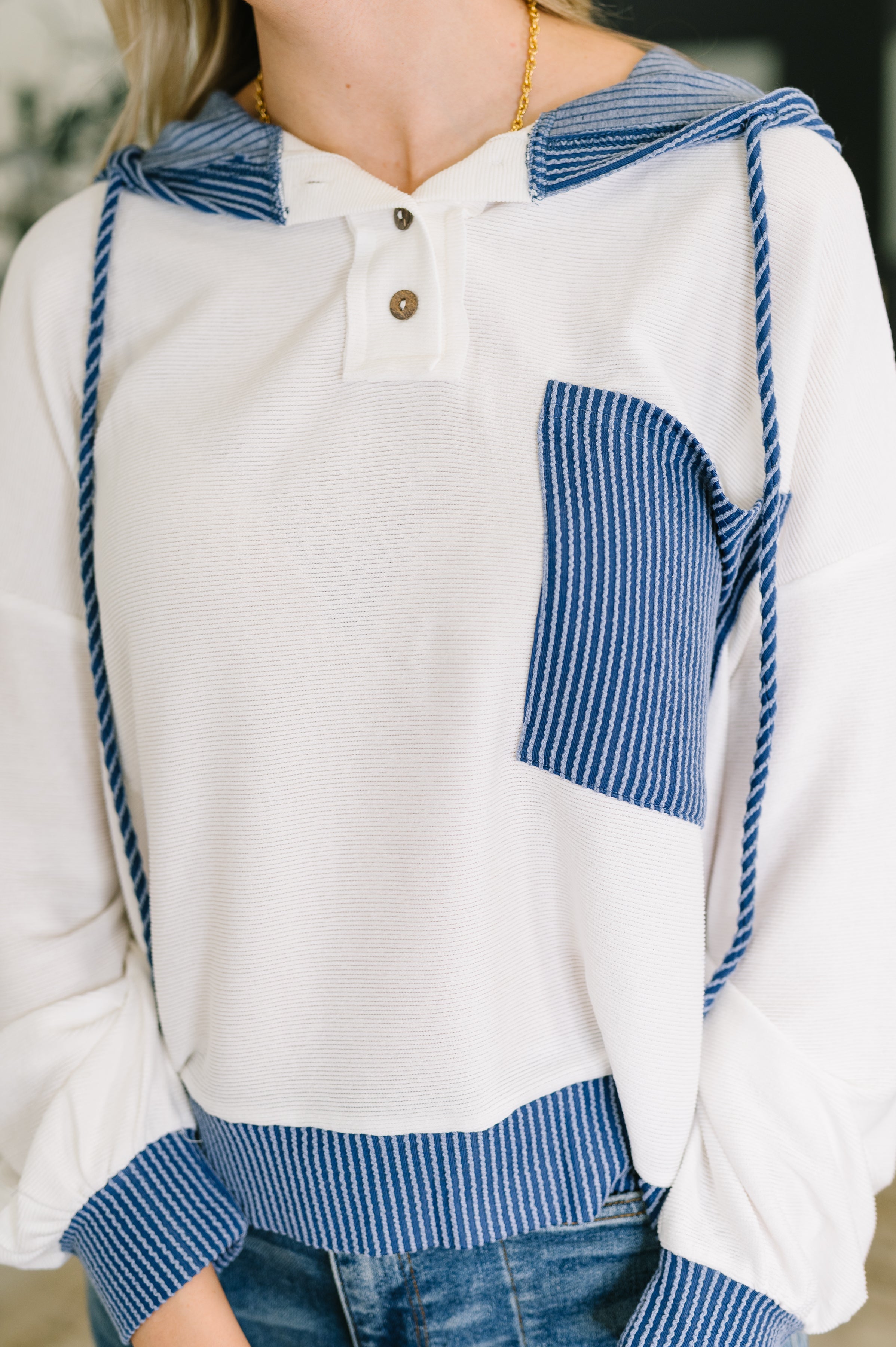 One Eleven North Here for Now Color Block Hoodie in Blue Womens