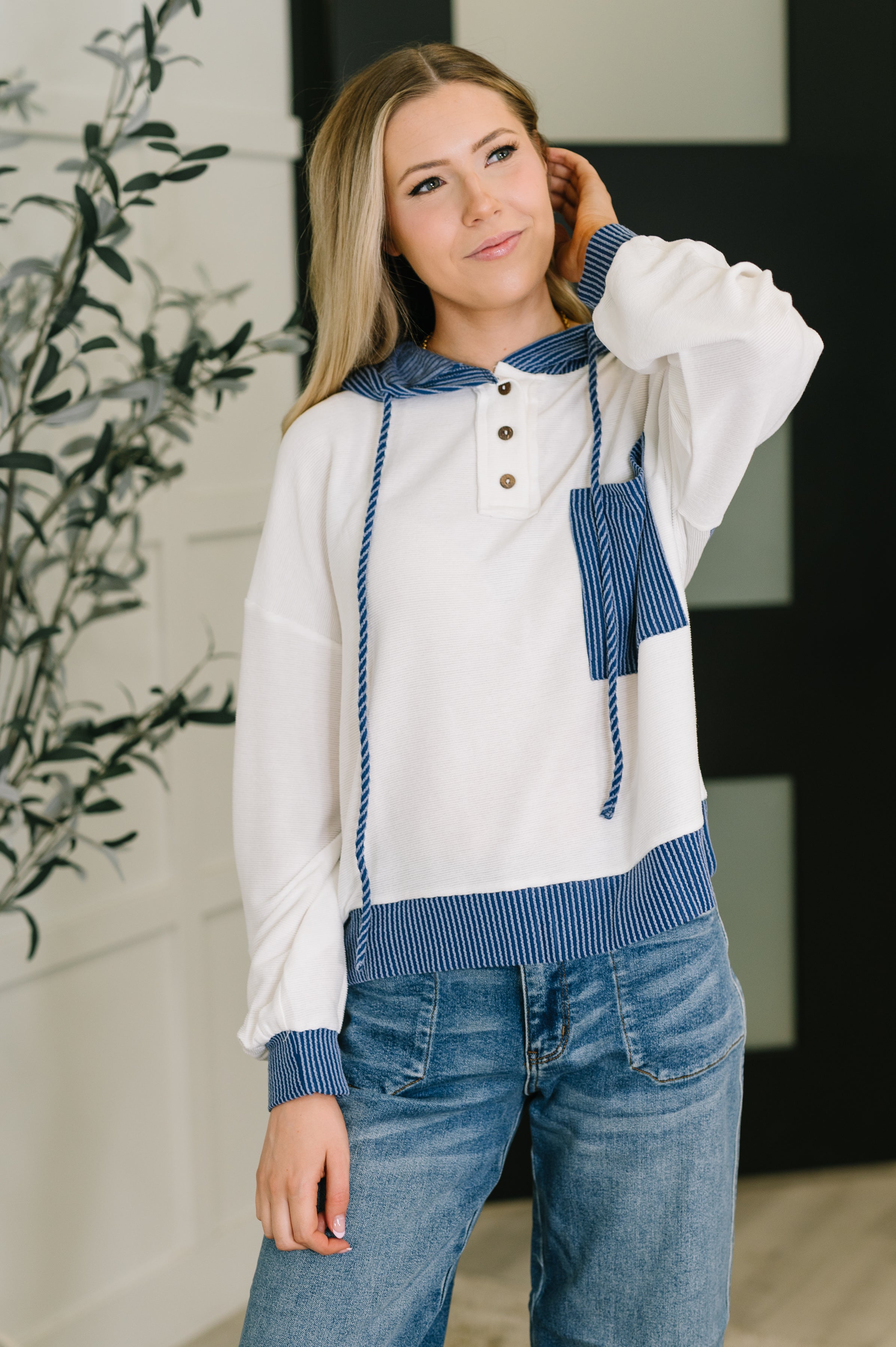 One Eleven North Here for Now Color Block Hoodie in Blue Womens
