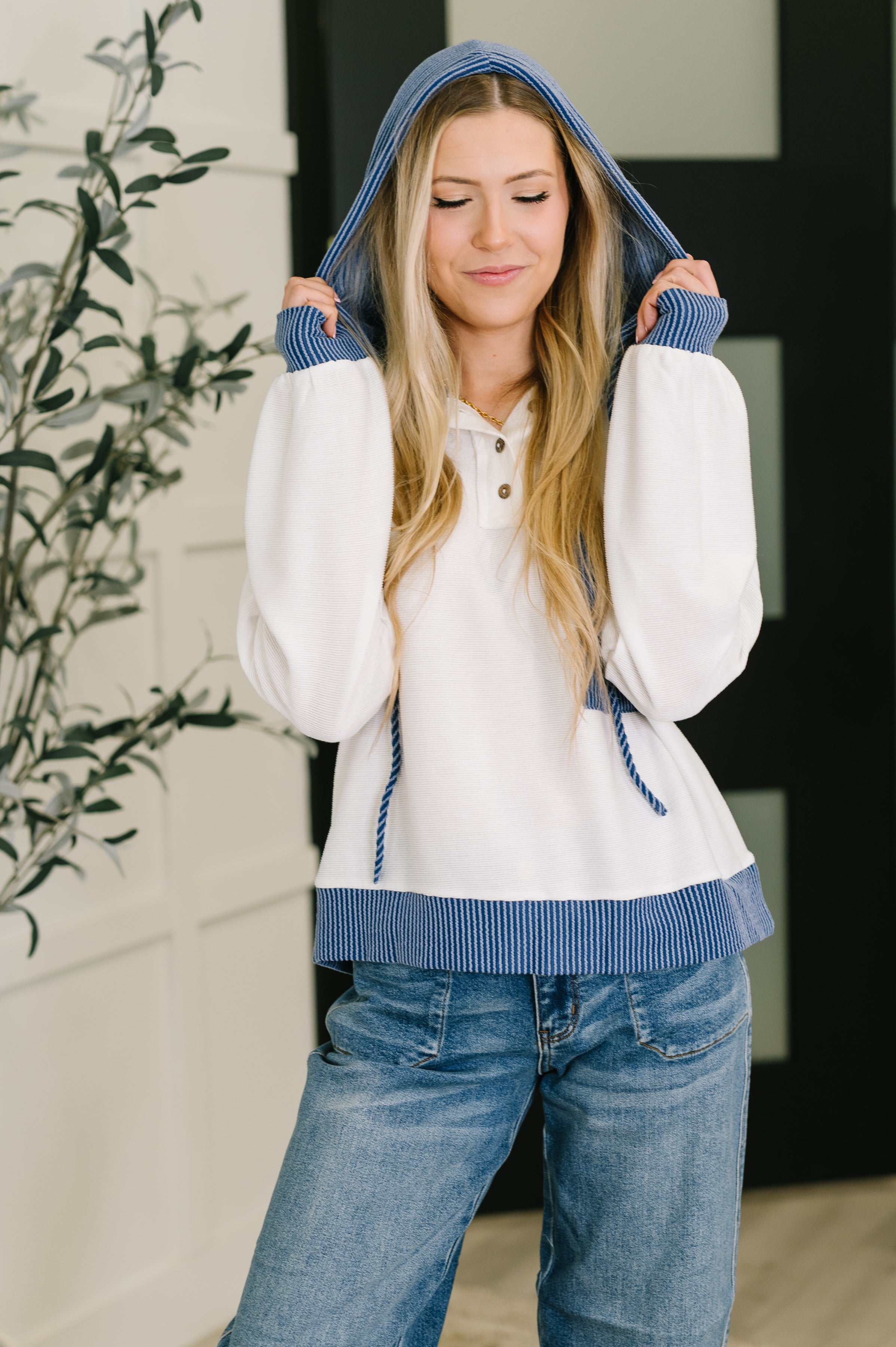 One Eleven North Here for Now Color Block Hoodie in Blue Womens