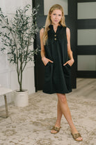 Dear Scarlett High Tide High Neck Embossed Sleeveless Dress in Black Womens