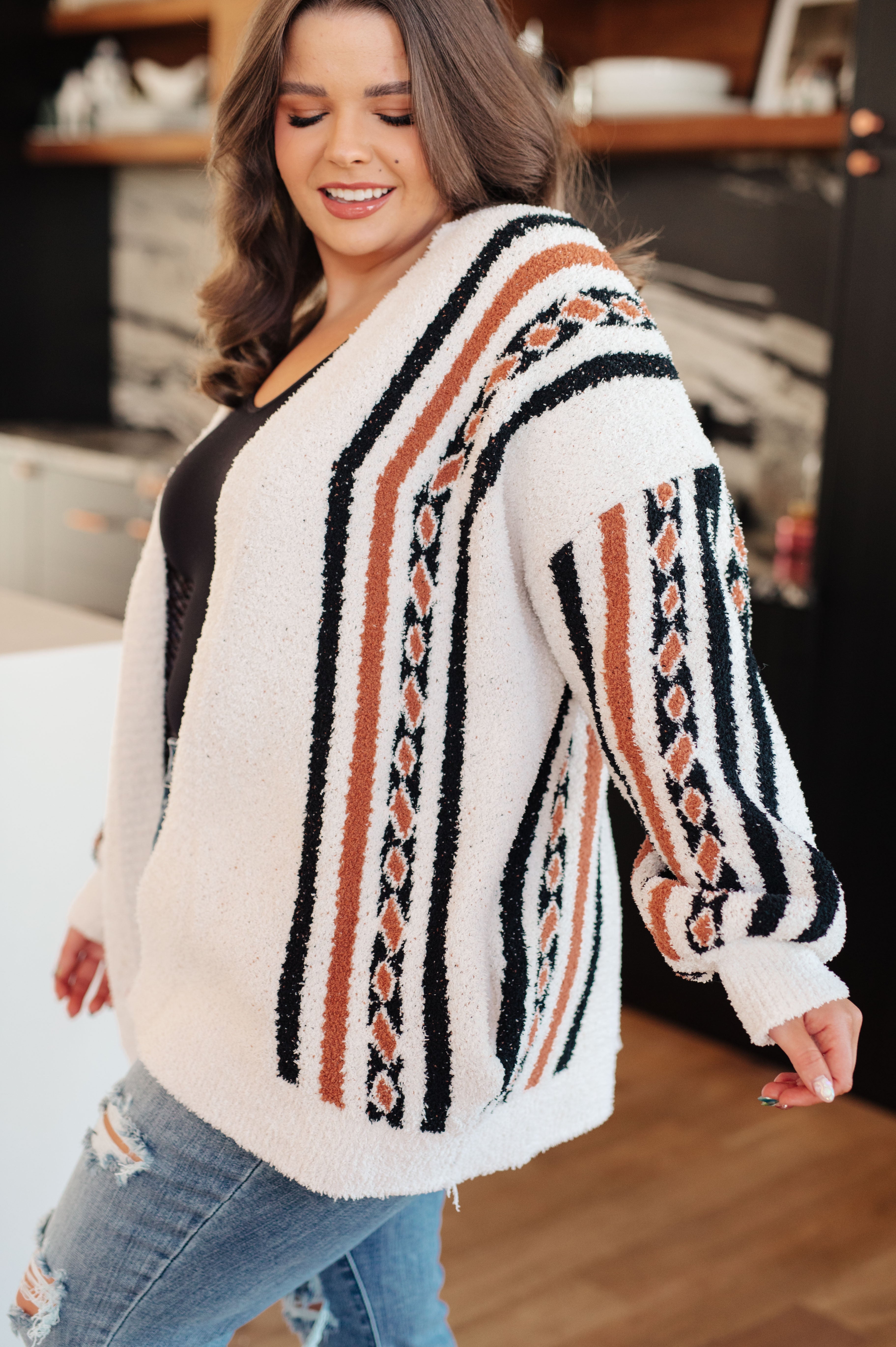 Very J Holding On Aztec Print Cardigan Layers