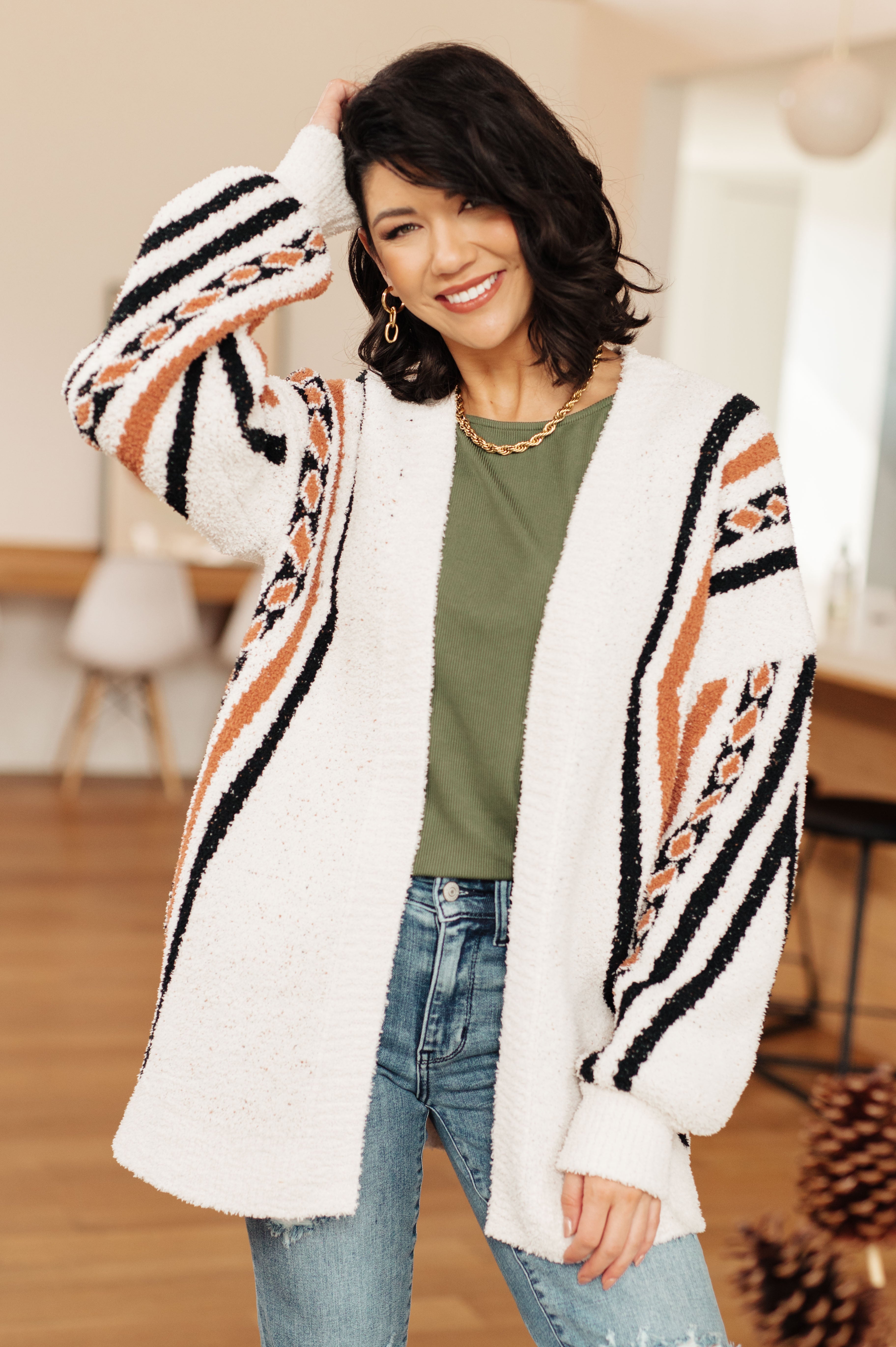 Very J Holding On Aztec Print Cardigan Layers