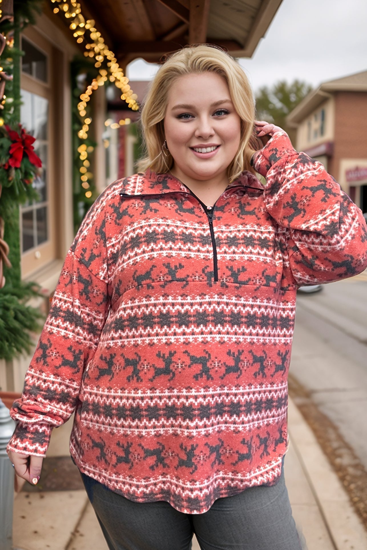 Now N Forever Reindeer Holiday Fleece Pullover BoutiqueSimplified