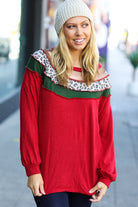 Haptics Christmas Red Terry Hacci Color Block Pullover Haptics