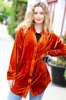 Haptics Dazzling Rust Velvet Button Down Tunic Top Haptics