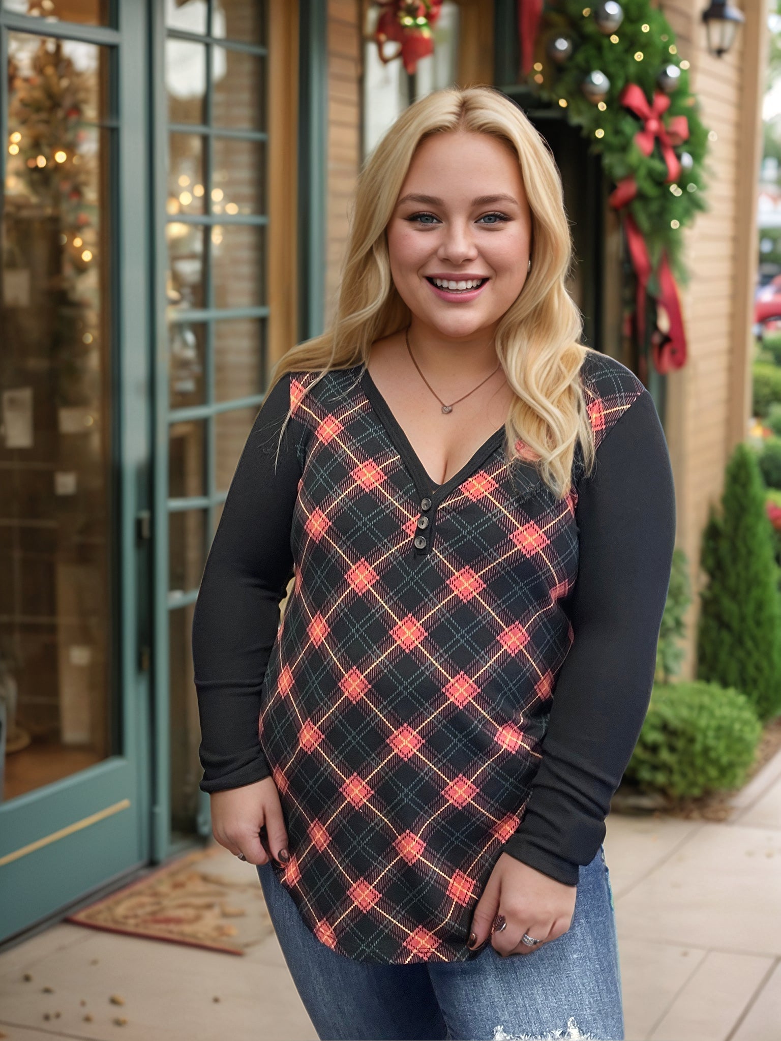 A. Gain Holly Jolly Plaid Pullover BoutiqueSimplified