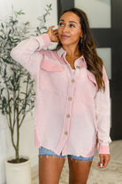 Very J Hot & Unbothered Full Front Button Down Shacket in Pink Large Womens