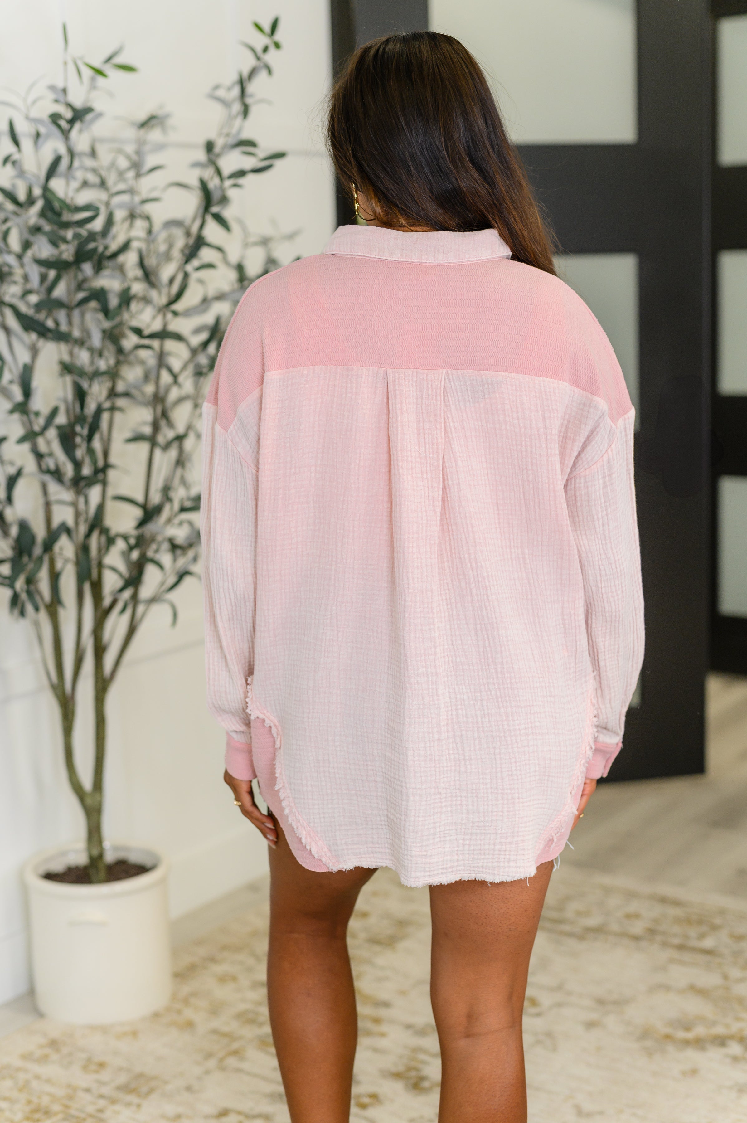 Very J Hot & Unbothered Full Front Button Down Shacket in Pink Womens