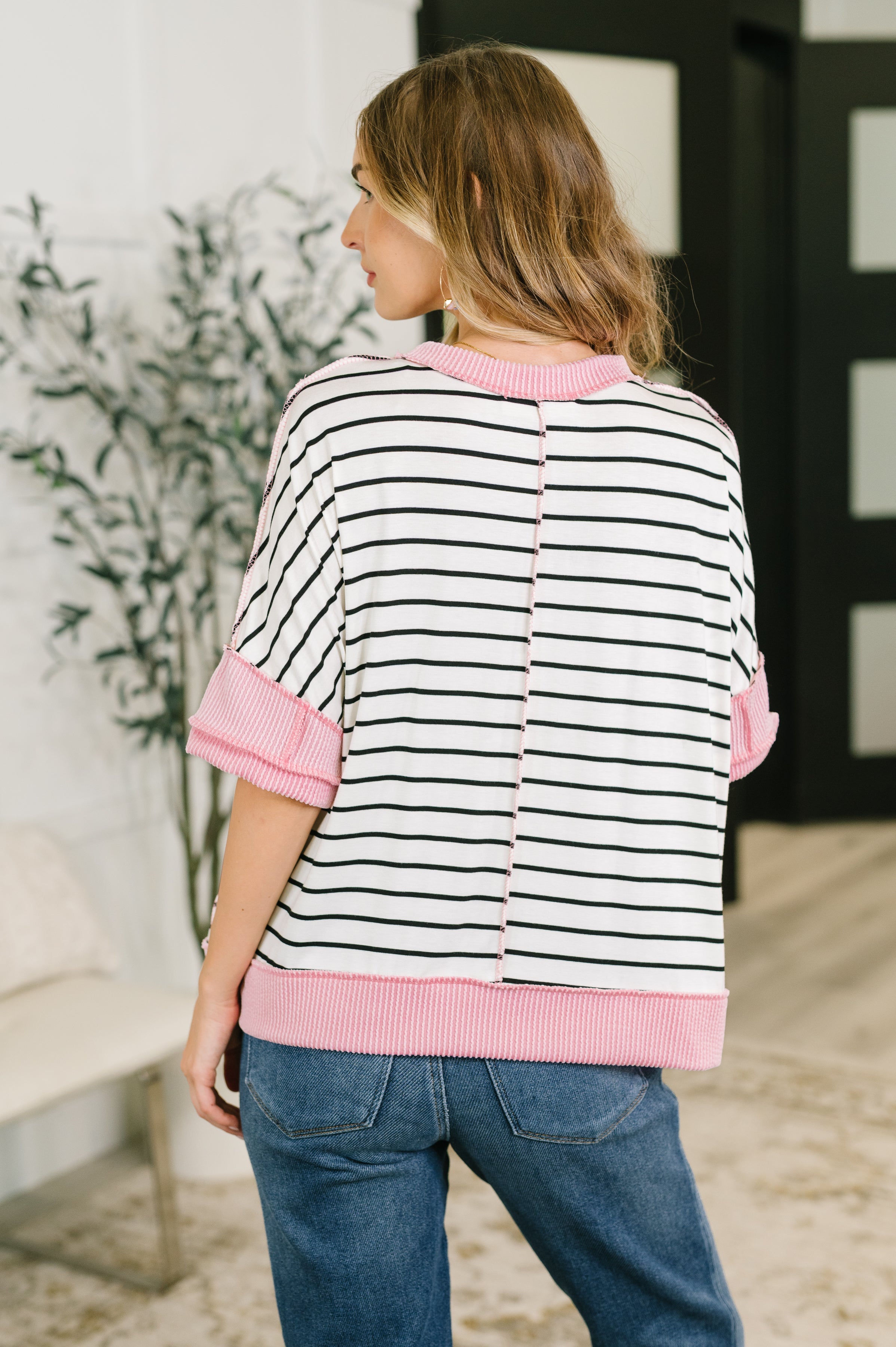 Haptics Human Nature Pink Contrast Detailed Top Womens