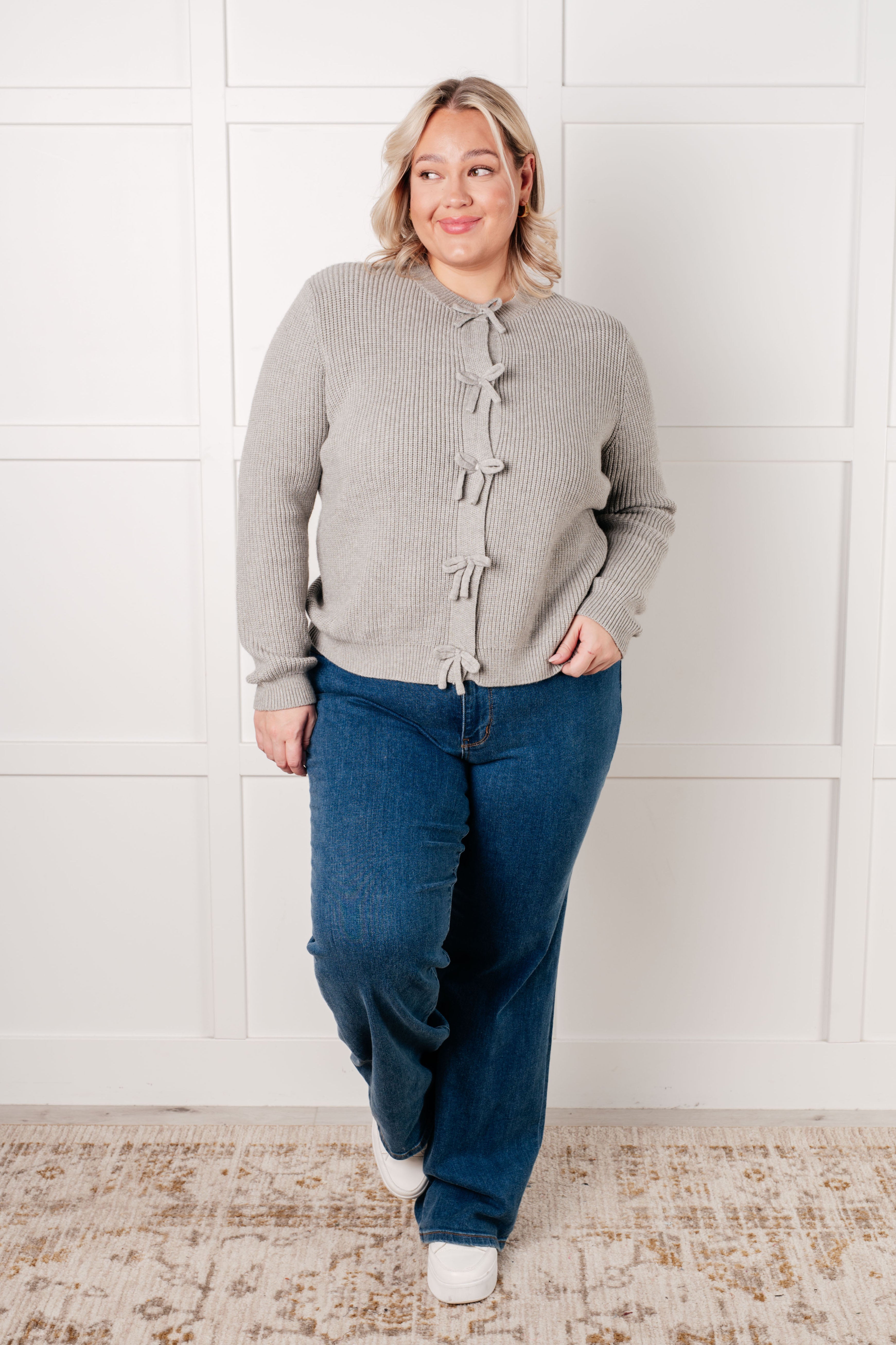 One Eleven North Bow Front Gray Cardigan Tops