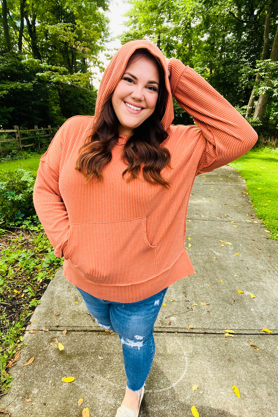 Haptics Cozy Days Rust Mineral Wash Rib Knit Hoodie Haptics