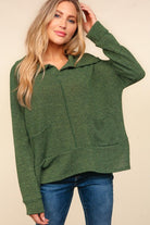 Haptics Easy Living Olive Textured Knit Notch Neck Oversized Collar Sweater Haptics