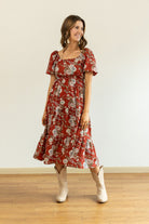 Southern Grace Elizabeth Midi Dress in Rust and Floral Ave Shops