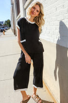 Haptics Black Dolman Banded Short Sleeve Terry Top