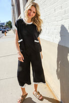 Haptics Black Dolman Banded Short Sleeve Terry Top