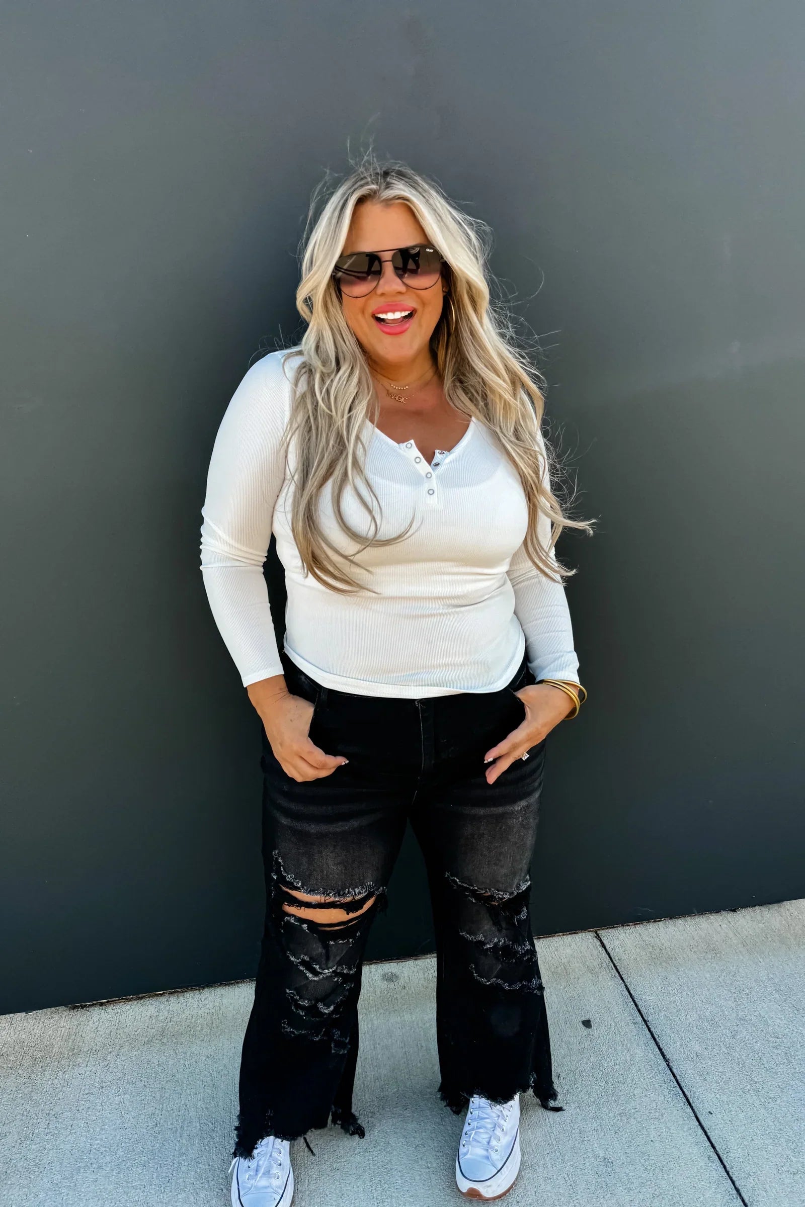 PREORDER: Blakeley Fall Brooklyn Snap Henley Top White Womens