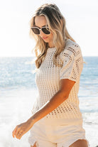BiBi Blush Crochet Knit Top With Puff Sleeves