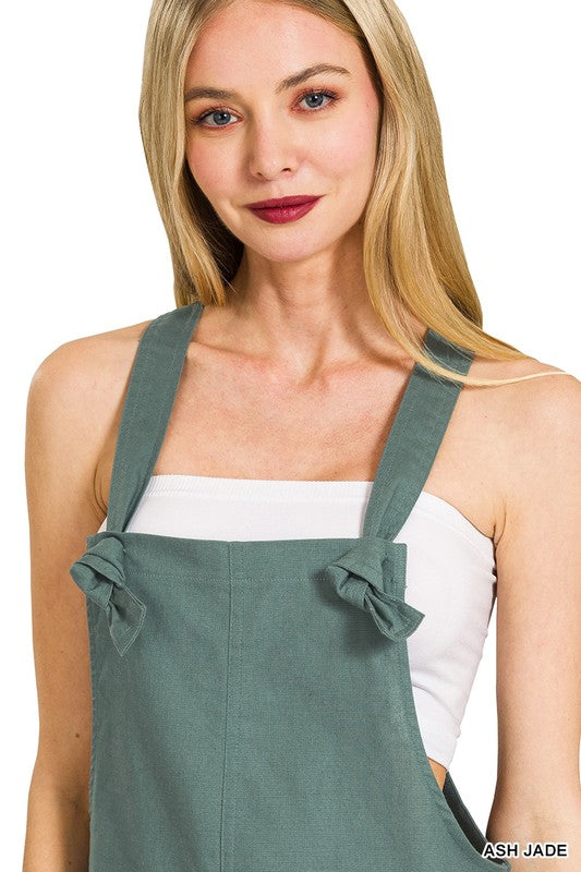 Zenana Dark Olive Woven Knot Strap Romper