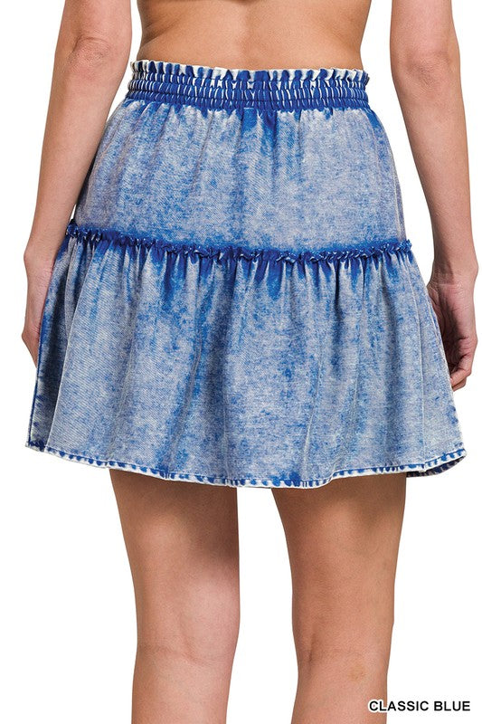 Zenana Sand Beige Tencel Washed Tiered Mini Skirt