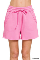 Zenana Mint Fleece Raw Hem Shorts With Draw String