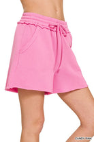 Zenana Mint Fleece Raw Hem Shorts With Draw String