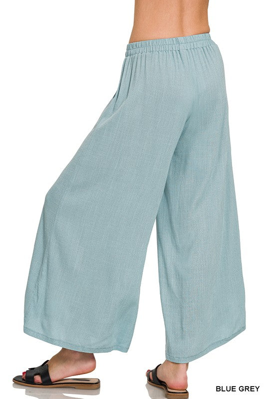 Zenana Light Rose Woven Elastic Band Pants With Pocket
