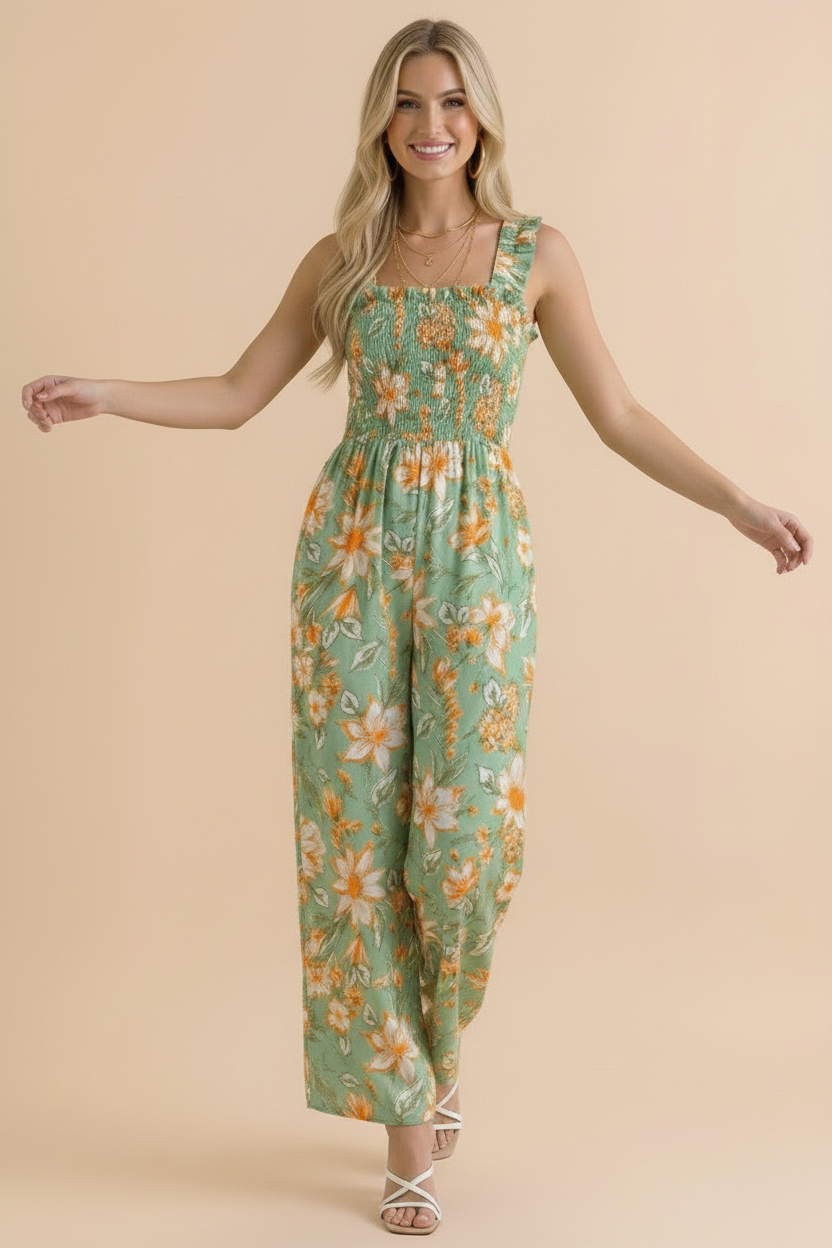 Haptics Party Ready Jumpsuit in Green Floral Bliss