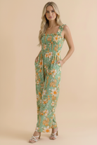 Haptics Party Ready Jumpsuit in Green Floral Bliss