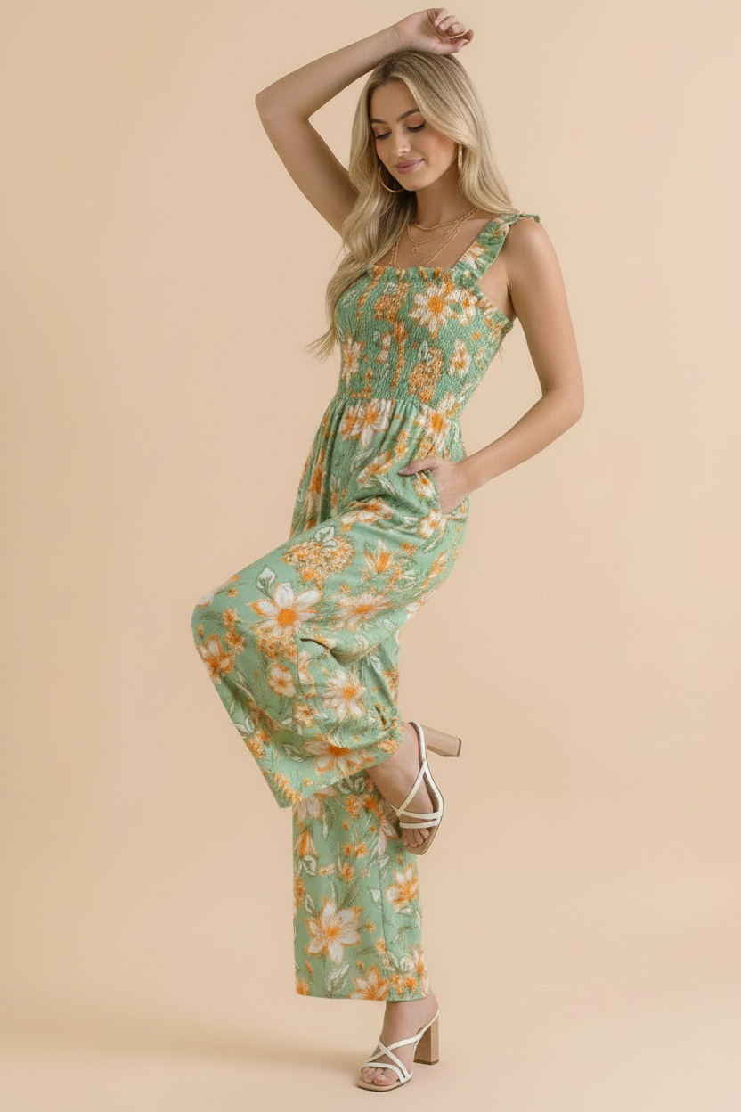 Haptics Party Ready Jumpsuit in Green Floral Bliss