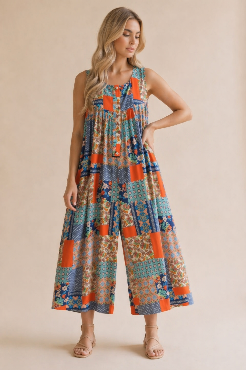 Haptics Patchwork Dream Halter Jumpsuit