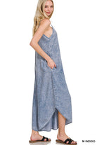 Zenana Medium Indigo Lyocell Acid-Washed Jumpsuit