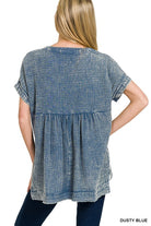 Zenana Bright Mauve Washed Double Gauze 3/4 Button Henley Neck Shirt