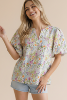 Haptics Running Through Wildflowers Flutter Sleeve Blouse