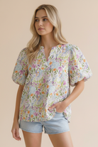 Haptics Running Through Wildflowers Flutter Sleeve Blouse
