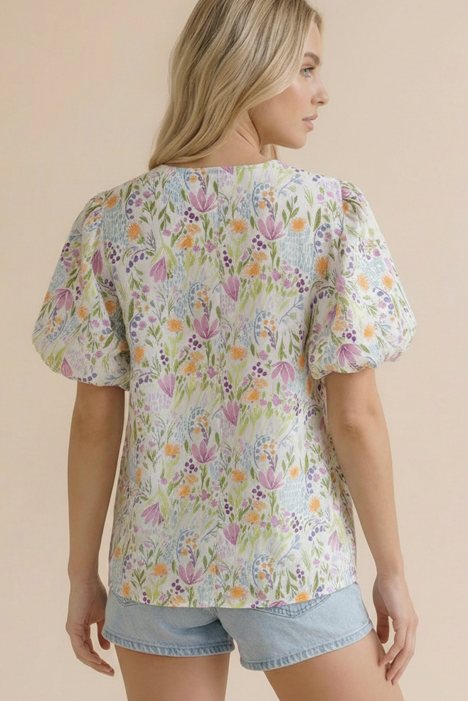 Haptics Running Through Wildflowers Flutter Sleeve Blouse