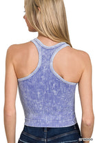 Zenana Bright Lavender Washed Ribbed Seamless Bra Padded V-neck Tank Top