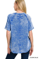 Zenana Ash Black Back Patch Crinkle Washed Raglan Sleeve T-Shirts